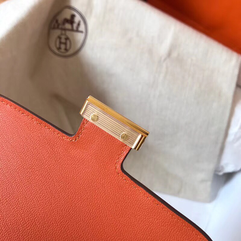 Hermes Constance 24cm Shoulder Bag In Feu Orange Epsom Leather